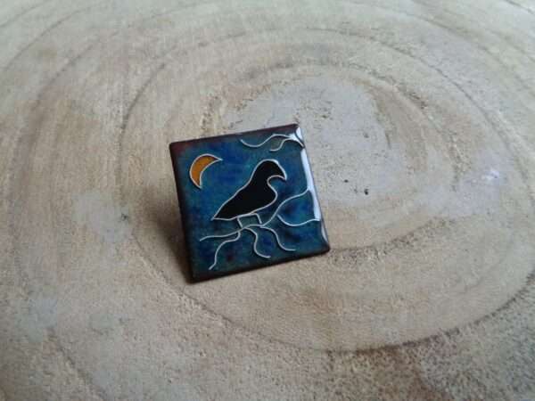 Broche "L'oiseau noir sur sa branche"